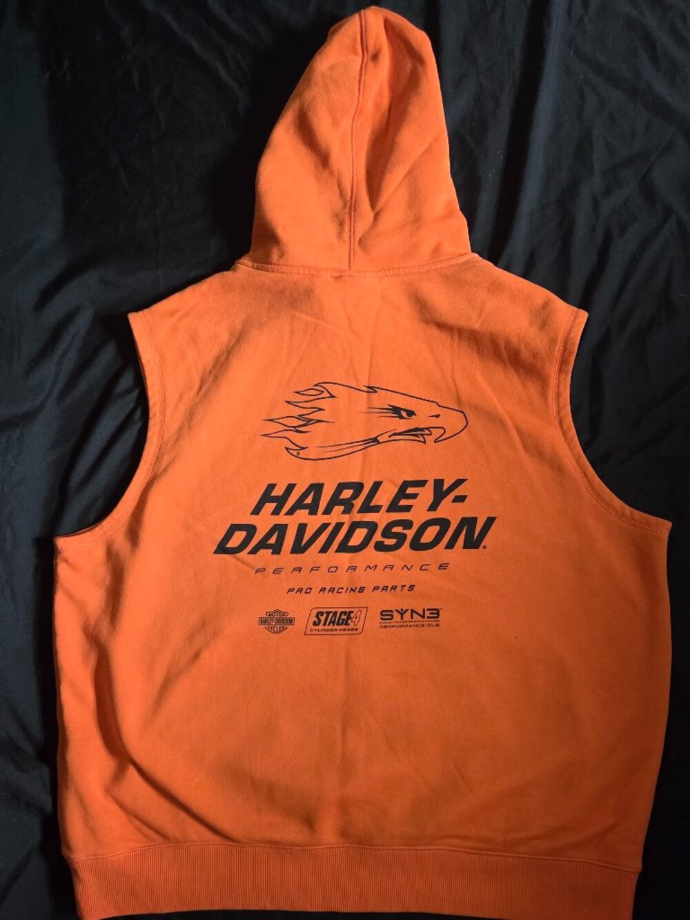 Harley-Davidson Men's Screamin' Eagle Sleeveless Hoodie Orange Vest XL